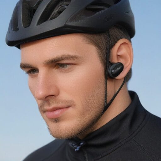 a detailed illustration comparing different earbud designs and how they fit securely in the rider's ears, highlighting comfort during long rides.