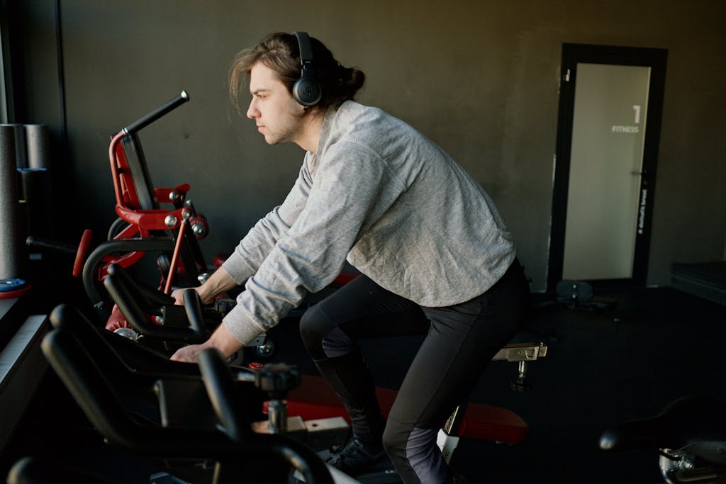 Man Training on an Exercise Bike